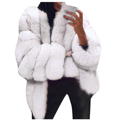 

Toponeto Women Plus Size Short Faux Fur Coat Warm Furry Jacket Long Sleeve Outerwear
