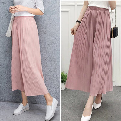 

Wide Leg Pants Women Solid Color Loose Pleated Pants Elastic Mid-Waist Tie Straight Casual Female Pants