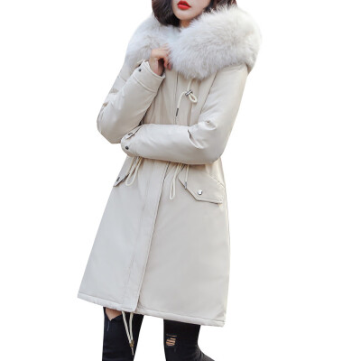 

Toponeto Women Fashion Outerwear Cotton-padded Jackets Plush Pocket Faux Fur Hooded Coat