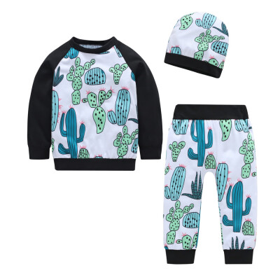 

Newborn Infant Baby Boys Girls Print Tops T-shirt Pants Hat Pajama Outfits Set