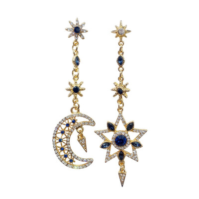 

2019 New Gold Color Pentagram Moon Statement Crysatl Big Earring