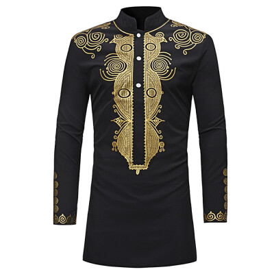 

Standing Collar Ethnic Style Printing Shirt Men Top