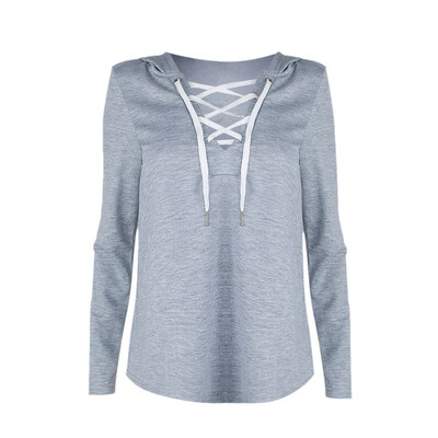 

Autumn Women Hoodie Casual Long Sleeve Hooded Pullover Lace Up Sweatshirts Hooded