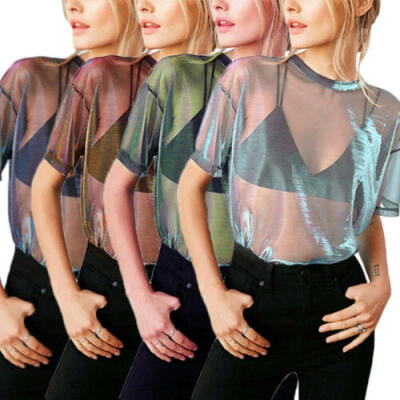 

Women Hollow Mesh Net T-Shirt Long Sleeve Tee Tops Transparent Blouse Clubwear