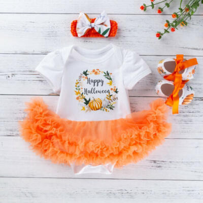 

Newborn Kid Baby Girl Halloween Outfit Tulle Tutu Romper DressHeadband Costumes