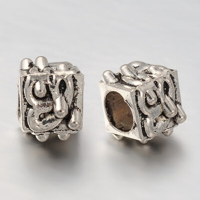 

Tibetan Style Alloy European Beads Large Hole Cube Beads Antique Silver 7x9x9mm Hole 45mm