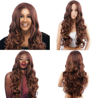 

〖Follure〗Sexy Gradient Brown Party Wigs Long Curly Hair Mixed Colors Synthetic Wig