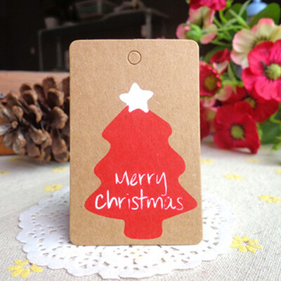 

50Pcs Christmas Hat Kraft Paper Gift Tags Scallop Label Luggage Blank Strings