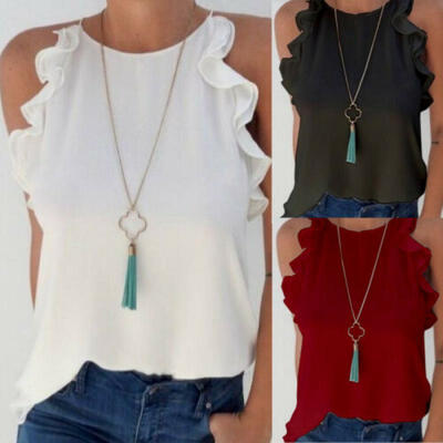 

US Womens Boho Tank Top Vest Sleeveless Loose Summer Beach Casual T-Shirt Blouse