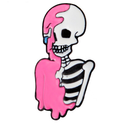 

Womens Fun Cartoon Skeleton Lapel Pin Gothic Punk Style Alloy Pink Skull Pin Skeleton BroochPin Badge Unisex