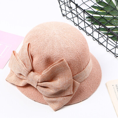 

Womens Hat in Summer Korean Garden Bow Hat UV Sun Hat Basin Hat Foldable Cotton Hemp Fisherman Hat