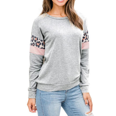 

Pullover Loose Women T-Shirt Long Sleeve Leopard O-Neck Fashion Autumn Tops