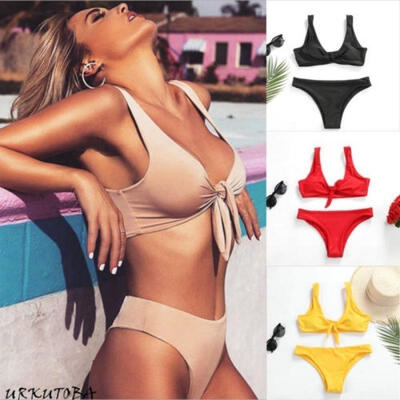

Women sexy solid color swimsuit push up bikini triangle swimwear bath