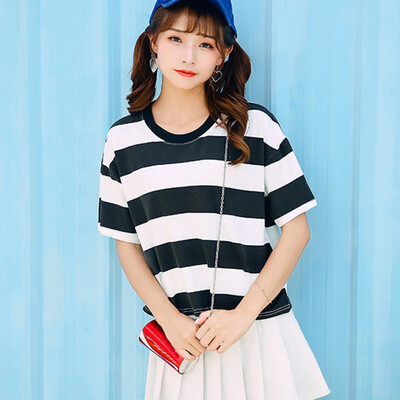 

Womens Casual O Neck Striped Short Sleeve Loose T-Shirt