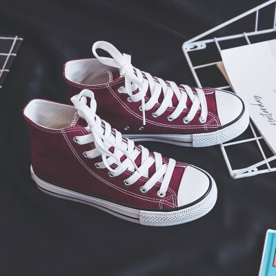 

2019 new flat-bottomed autumn high-heeled canvas shoes female Korean version of ulzzang summer student small whiteboard shoes