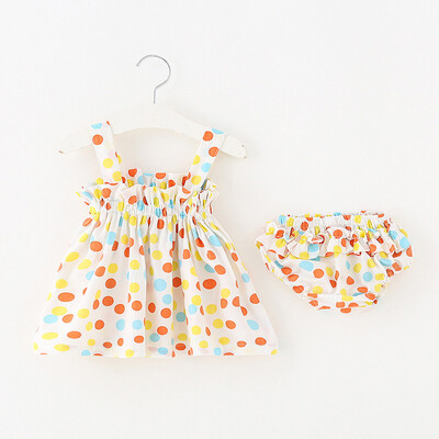 

Newborn Baby Kids Sleeveless Striped Polka Dot DressPants Clothes Set Sunsuit
