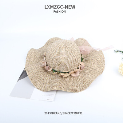 

Hat summer new Korean version of the wave-side flowers big eaves straw hat women outdoor leisure set up sun-proof beach hat