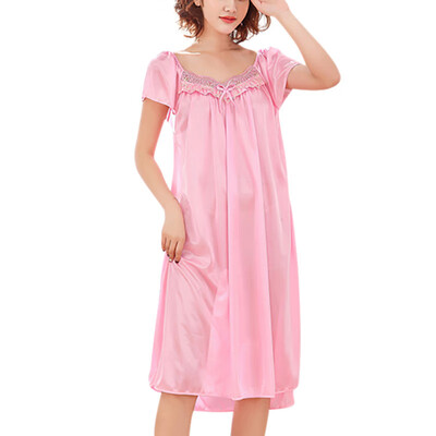 

Short Sleeve Loose Summer Nightgown Women Sexy Pajamas Summer Short Sleeve Nightdress Lingerie Ice Silk Ladies Home Clothing