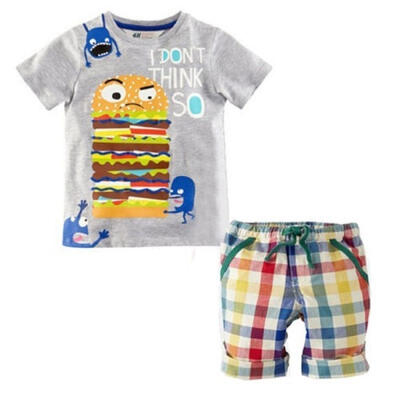 

Baby Boy Kids Hamburg Short Sleeve T-shirt Tops Plaid Pants Two-piece Outfit Set