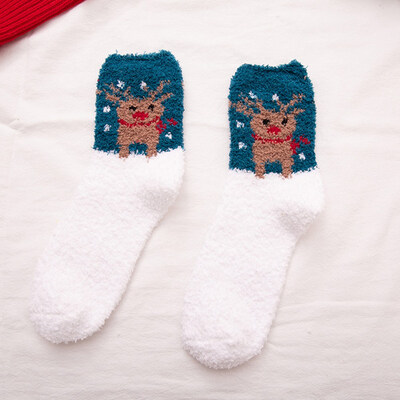 

2020 Christmas Printed Coral Fleece Xmas Thicken Warm Fluffy Winter Floor Sock
