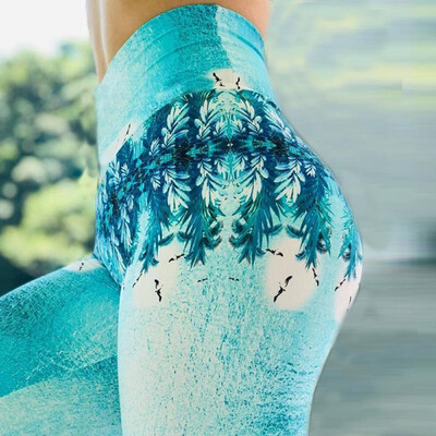 

Cross-border new quick-drying blue plant digital printing yoga pants sports fitness pants running leggings womens Blue