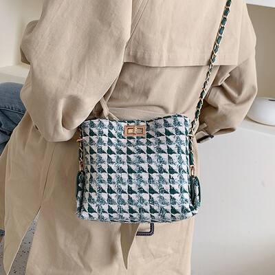 

Texture Korean version of the small bag female 2019 new fashion wild ins chain houndstooth wool woolen shoulder Messenger bag