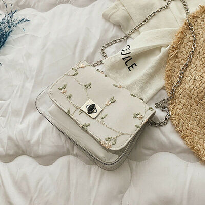 

New Style Women Handbags PVC Clear Hasp Transparent Chain Cross Body Bag Tote Shoulder Handbag Purse Floral Flap Fashion Hot New