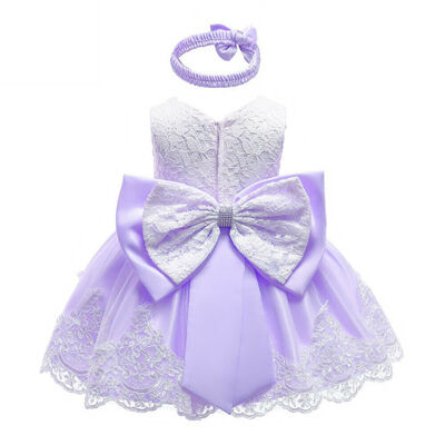 

2PCS Newborn Baby Girls Bow Lace Ball Gown Dress Birthday Party Wedding Costumes