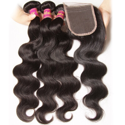 

UNice 8A Malaysian Virgin Human Hair 3 Bundles with Closure Body Wave Free Part