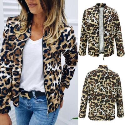 

US Women Long Sleeve Jacket Sweater Top Casual Leopard Print Suit Outwear Coat