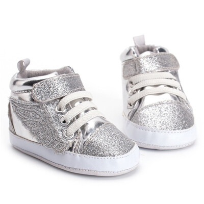 

New born Infant Girl Boy Shoes Anti-slip New Born Baby Shoes Casual walking Shoes super quality Sliver Wing bebek ayakkabi