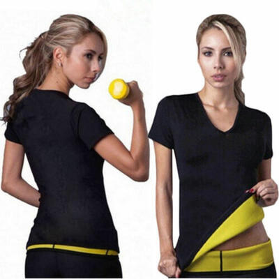 

Women Hot Neoprene Sauna Bodyshaper Slimming Waist Yoga T Shirt Sportwear Tops A