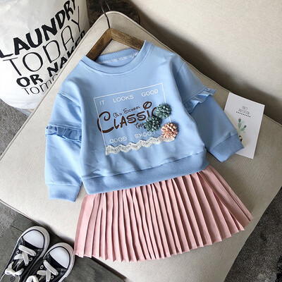 

Toddler Kids Baby Girl Letter Princess Pleated Dress Sweatshirt Outfits Clothes