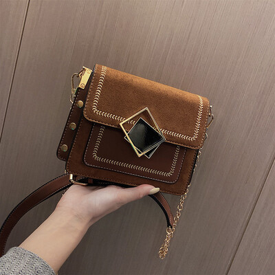 

Bag female new wild scrub single shoulder Messenger bag fashion embroidery thread chain small square bag tide