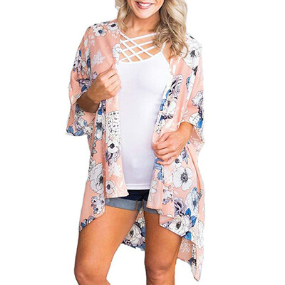 

Toponeto Women Summer Holiday Flower Print Smock Easy Top Long Cover-up Kimono Cardigan