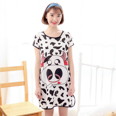 

Womens Printed Short Sleeve Pajama Shirt Dress Loungewear Sleepwear Nightdress