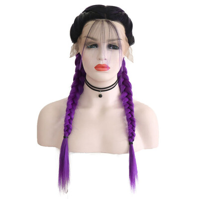 

〖Follure〗Synthetic Baby Hair Braided Double Lace Front Wig Long Black Ombre Black Wigs