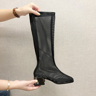 

Net yarn hollowed-out belt heel children summer day network celebrity Roman sandals high boots high top thin sandals girl ins tide