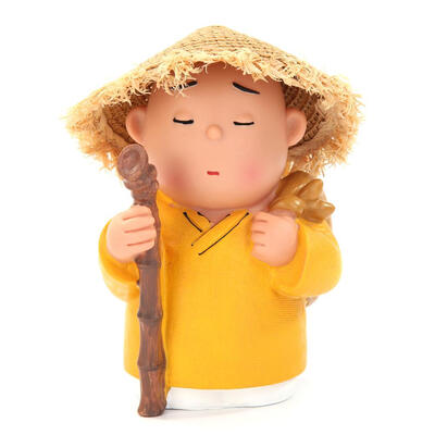 

Creative Straw Hat Buddhist Monk Shaped Piggy Bank Enamel Money Storage Box