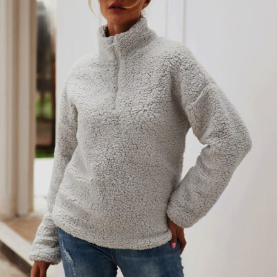 

Womens Casual Long Sleeves Loose Pullover Tops Winter Warm Zipper Sweatshirt