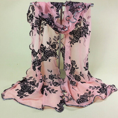 

Gobestart Women Lady Flower Printing Lace Scarf Long Soft Wrap Shawl Stole Pashmina