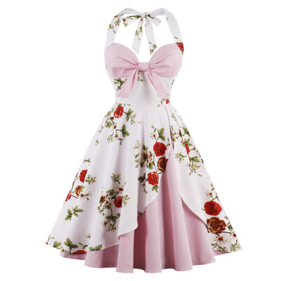 

Vintage Floral Print Halter Pin Up Dress