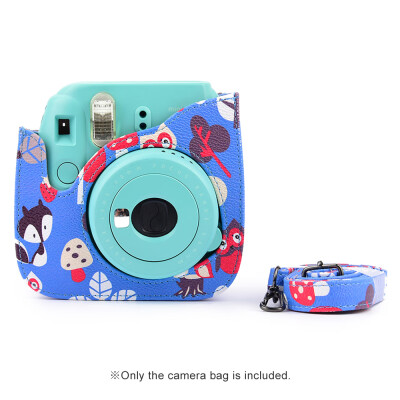 

Compact Cute Lovely PU Leather Protective Camera Bag Carrying Case Pouch Cover Protector Blue Owl Pattern w Shoulder Strap Album
