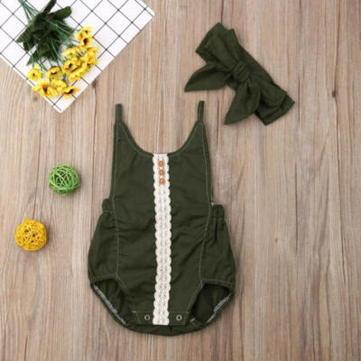 

Canis Infant Baby Girls Floral Romper Bodysuit JumpsuitHeadband Clothes Outfit