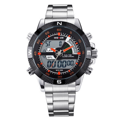 

WEIDE WH1104 Dual Display Two Movement Quartz Digital Men Watch 3ATM Waterproof LCD Backlight Date Week Month Alarm SPL Split Time