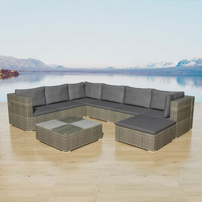 

8 Piece Garden Lounge Set with Cushions Poly Rattan Gray