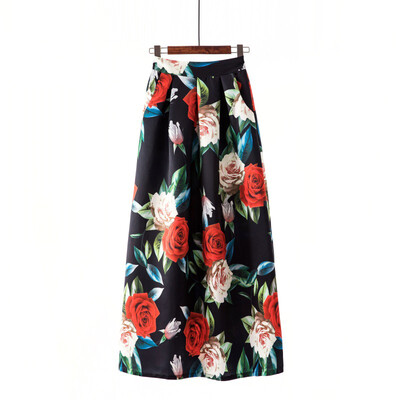 

Women Floral Pleated Skirt Retro Long Maxi High Waist Beach Plus Size Skirt Hot