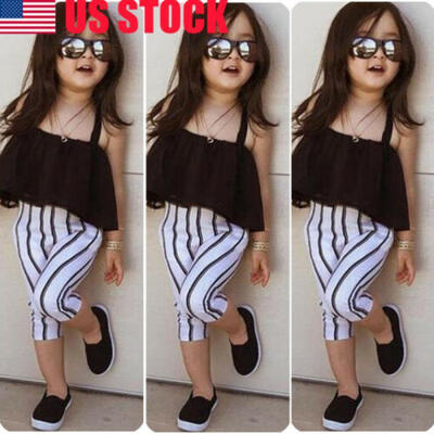 

US Toddler Baby Girls Summer Shirt TopsStriped Pants 2pcs Outfits Set Clothes