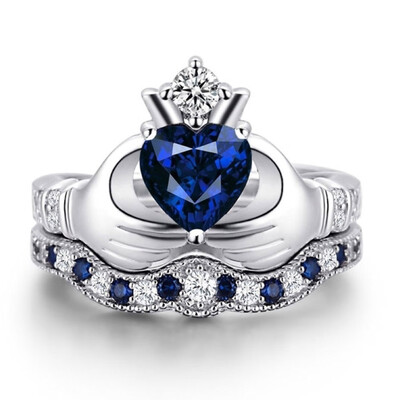 

Exquisite Women 925 Sterling Silver Love Heart Cut Natural Gemstone Love Claddagh Ring Jewelry Anniversary Proposal Gift