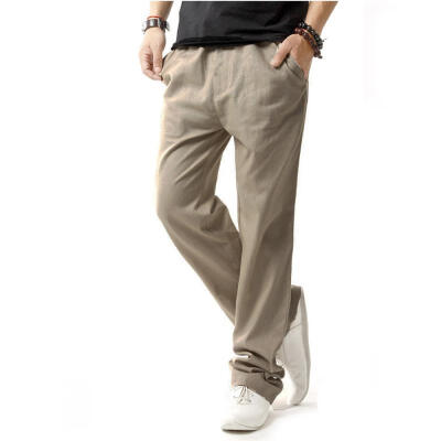 

Mens Casual Solid Pants Wide Leg Loose Straight Cutton Pants